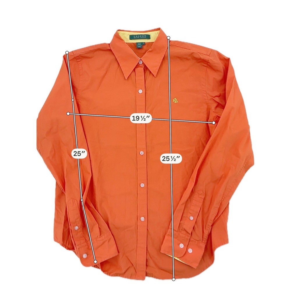 Lauren Ralph Lauren Shirt Womens S Orange Long Sleeve Cotton Button Up Preppy - Picture 6 of 8